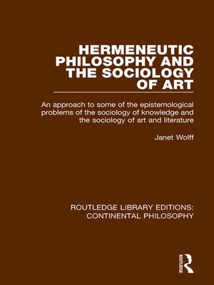 cover image of Hermeneutic Philosophy and the Sociology of Art